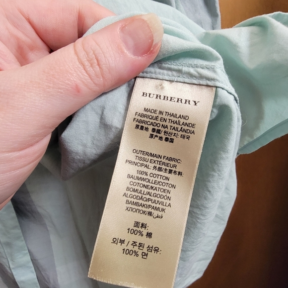 BURBERRY Brit womens button down shirt mint teal green long sleeve top large - Picture 9 of 13